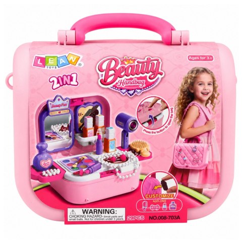LEAN Toys Przenośny Zestaw Piękności 2w1 Walizka Lusterko Kosmetyki Akcesoria Różowy