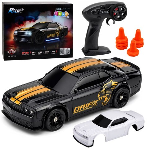 LEAN Toys Samochód Sportowy Do Driftu RC Wymienna Karoseria Koła 4WD Czarny 1:43