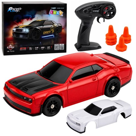 LEAN Toys Samochód Sportowy Do Driftu RC Wymienna Karoseria Koła 4WD Czerwony 1:43
