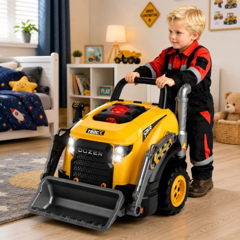 LEAN Toys Spychacz Koparka Do Rozkręcania Mały Majsterkowicz Światła Dźwięki Para Wodna
