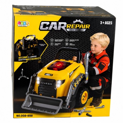LEAN Toys Spychacz Koparka Do Rozkręcania Mały Majsterkowicz Światła Dźwięki Para Wodna