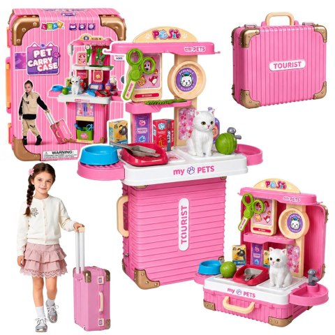 LEAN Toys Walizka Weterynarza Zestaw Do Pielęgnacji Opieki Kotek Biały Akcesoria