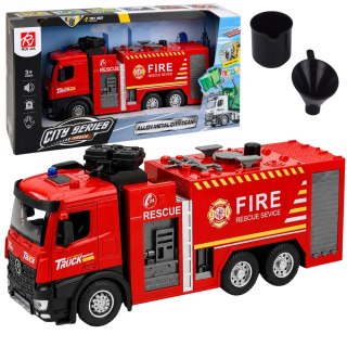 LEAN Toys Wóz Strażacki z Funkcją Lania Wody Metalowa Kabina Światła Dźwięki 1:12