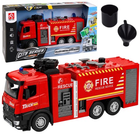 LEAN Toys Wóz Strażacki z Funkcją Lania Wody Metalowa Kabina Światła Dźwięki 1:12