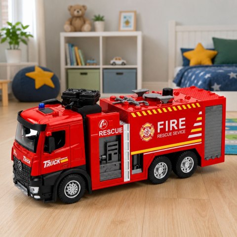 LEAN Toys Wóz Strażacki z Funkcją Lania Wody Metalowa Kabina Światła Dźwięki 1:12