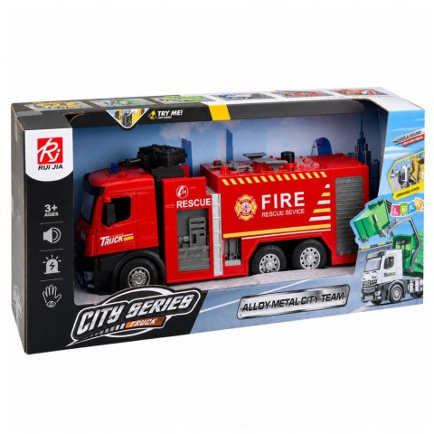 LEAN Toys Wóz Strażacki z Funkcją Lania Wody Metalowa Kabina Światła Dźwięki 1:12
