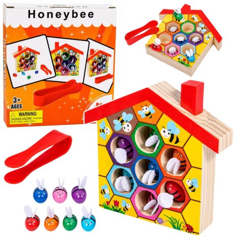LEAN Toys Zabawka Zręcznościowa Edukacyjny Ul z Pszczołami Drewniany Pęseta 7 Szt.