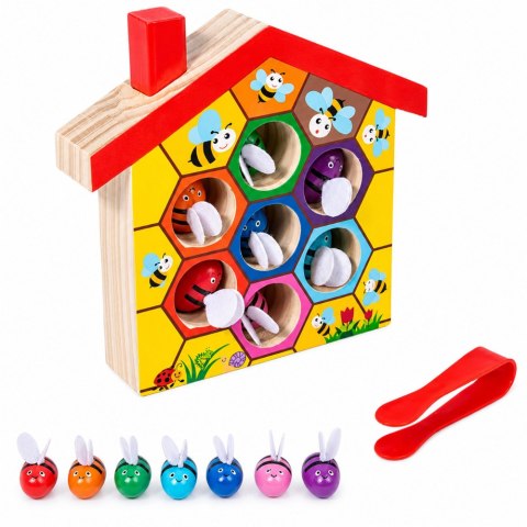 LEAN Toys Zabawka Zręcznościowa Edukacyjny Ul z Pszczołami Drewniany Pęseta 7 Szt.