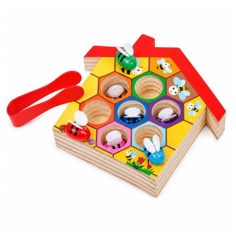 LEAN Toys Zabawka Zręcznościowa Edukacyjny Ul z Pszczołami Drewniany Pęseta 7 Szt.