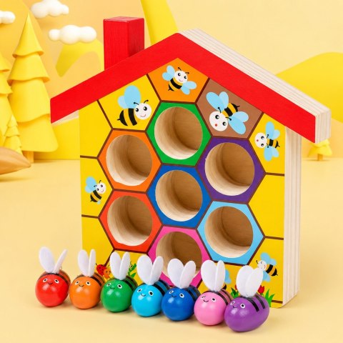 LEAN Toys Zabawka Zręcznościowa Edukacyjny Ul z Pszczołami Drewniany Pęseta 7 Szt.