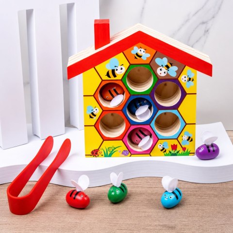 LEAN Toys Zabawka Zręcznościowa Edukacyjny Ul z Pszczołami Drewniany Pęseta 7 Szt.