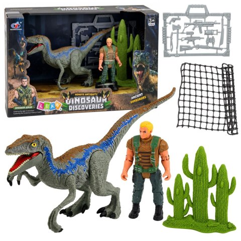 LEAN Toys Zestaw Dinozaur Myśliwy Figurki Ruchome Kończyny Siatka Broń Akcesoria
