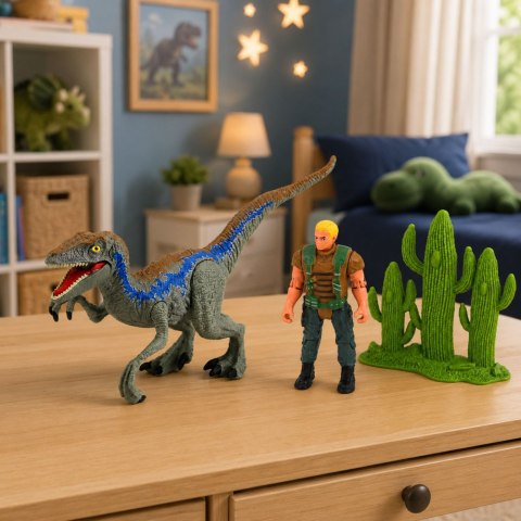 LEAN Toys Zestaw Dinozaur Myśliwy Figurki Ruchome Kończyny Siatka Broń Akcesoria
