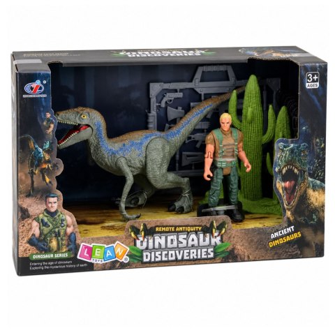 LEAN Toys Zestaw Dinozaur Myśliwy Figurki Ruchome Kończyny Siatka Broń Akcesoria