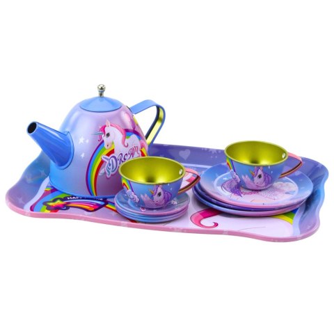 LEAN Toys Zestaw Do Herbaty Metalowy Dla Dzieci Filiżanki Czajnik Tacka Jednorożec