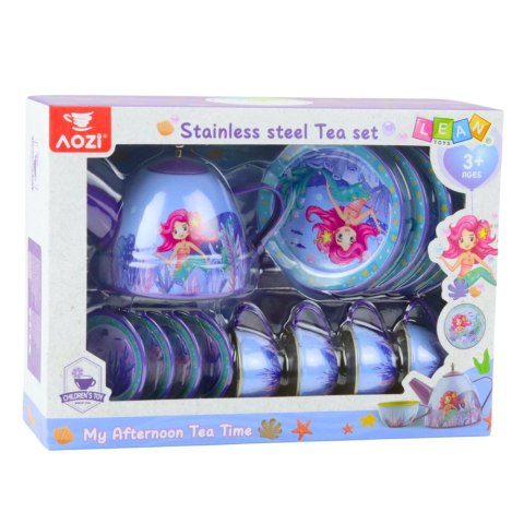 LEAN Toys Zestaw Do Herbaty Metalowy Dla Dzieci Filiżanki Czajnik Tacka Syrenka