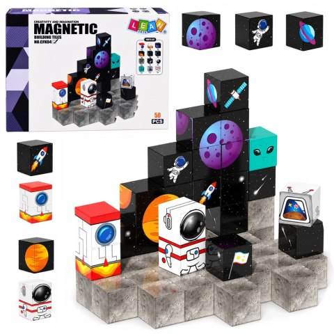 LEAN Toys Zestaw Klocki Magnetyczne Kostki Sześciany Piksele Kosmos 3D 50 el.