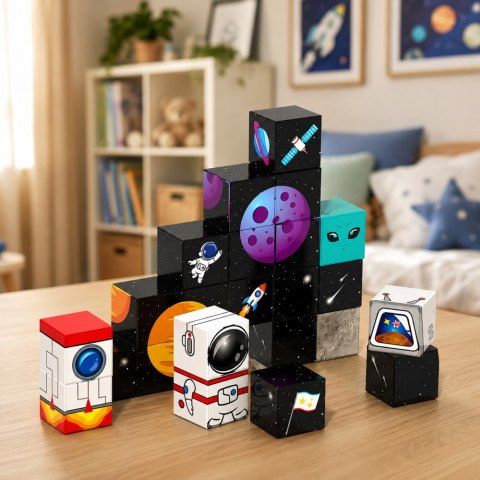 LEAN Toys Zestaw Klocki Magnetyczne Kostki Sześciany Piksele Kosmos 3D 50 el.