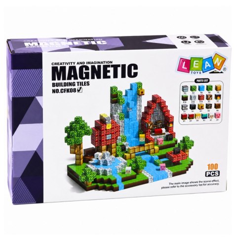 LEAN Toys Zestaw Klocki Magnetyczne Kostki Sześciany Piksele Las Wodospad 3D 100 el.