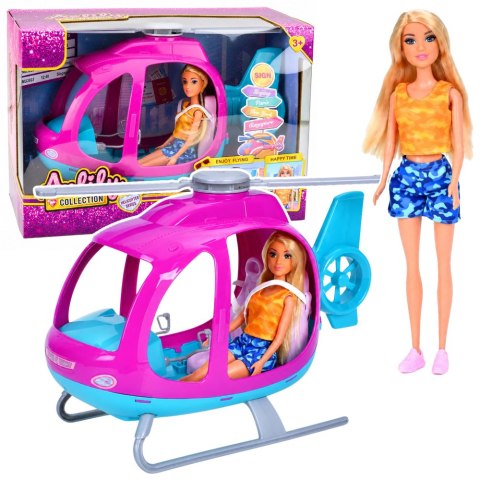 LEAN Toys Zestaw Lalka Anlily Duży Helikopter Ruchome Śmigła Zestaw Fioletowy