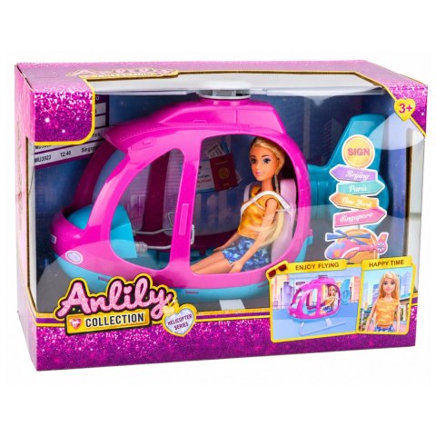 LEAN Toys Zestaw Lalka Anlily Duży Helikopter Ruchome Śmigła Zestaw Fioletowy