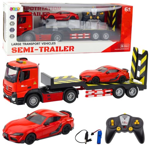 LEAN Toys Zestaw Laweta Zdalnie Sterowana RC Auto Sportowe Osobowe Czerwone 1:16