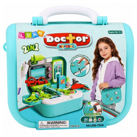LEAN Toys Zestaw Lekarski 2W1 w Walizce Przenośny Gabinet Doktora Akcesoria Niebieski
