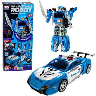 LEAN Toys Auto Robot 2w1 Samochód Policyjny Wyrzutnia Małe Roboty Światła Dźwięki