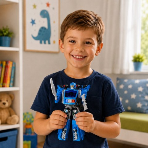 LEAN Toys Auto Robot 2w1 Samochód Policyjny Wyrzutnia Małe Roboty Światła Dźwięki