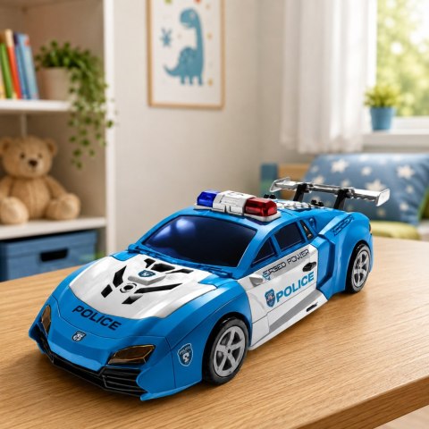 LEAN Toys Auto Robot 2w1 Samochód Policyjny Wyrzutnia Małe Roboty Światła Dźwięki