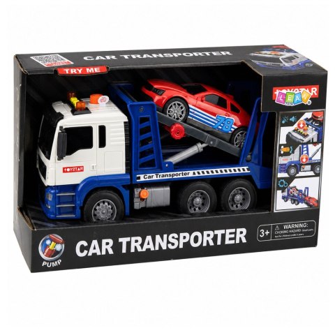 LEAN Toys Ciężarówka Lora Laweta Z Samochodem Napęd Światła Dźwięki Niebieska