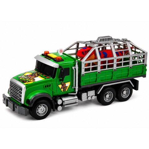 LEAN Toys Ciężarówka Transporter Z Klatką Figurka Dinozaur T-Rex Światła Dźwięki 1:12