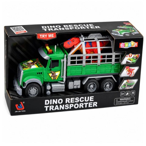 LEAN Toys Ciężarówka Transporter Z Klatką Figurka Dinozaur T-Rex Światła Dźwięki 1:12