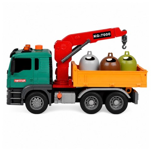 LEAN Toys Ciężarówka z Dźwigiem Kontenery Do Segregacji Śmieci Napęd Światła Dźwięk