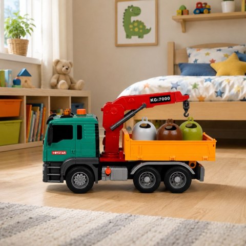 LEAN Toys Ciężarówka z Dźwigiem Kontenery Do Segregacji Śmieci Napęd Światła Dźwięk