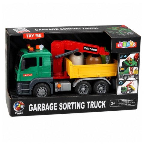 LEAN Toys Ciężarówka z Dźwigiem Kontenery Do Segregacji Śmieci Napęd Światła Dźwięk