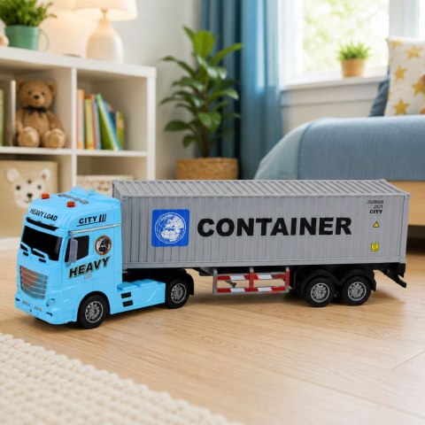 LEAN Toys Ciężarówka z Kontenerem Otwierane Drzwi Światła Dźwięki Niebieska 54 cm