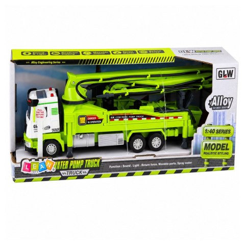 LEAN Toys Ciężarówka z Pompą Do Betonu Napęd Światła Dźwięki Woda Zielona 1:40