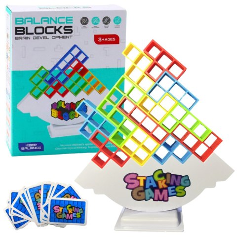 LEAN Toys Gra Zręcznościowa Balansująca Wieża Tetris 16 Klocków 22 Karty Kolorowe
