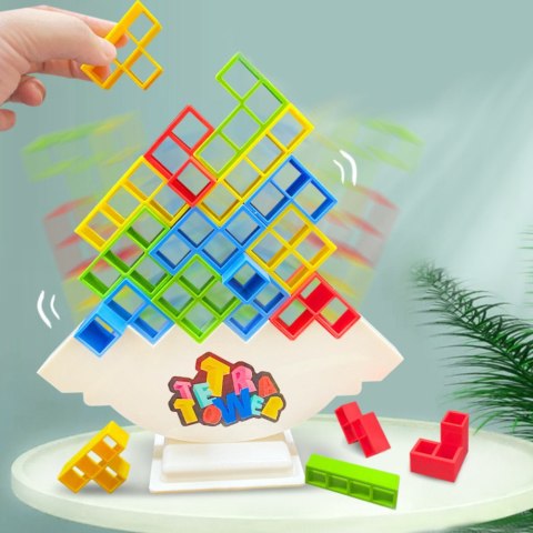 LEAN Toys Gra Zręcznościowa Balansująca Wieża Tetris 16 Klocków 22 Karty Kolorowe
