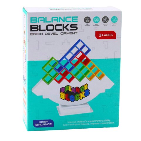 LEAN Toys Gra Zręcznościowa Balansująca Wieża Tetris 16 Klocków 22 Karty Kolorowe
