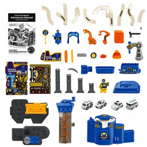 LEAN Toys Interaktywny Tor Parking Samochodowy Warsztat Myjnia 8 Autek Policja