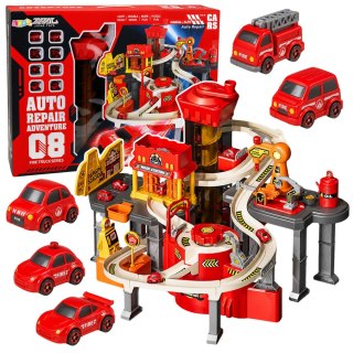 LEAN Toys Interaktywny Tor Parking Samochodowy Warsztat Myjnia 8 Autek Straż Pożarna