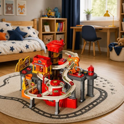 LEAN Toys Interaktywny Tor Parking Samochodowy Warsztat Myjnia 8 Autek Straż Pożarna