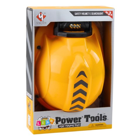LEAN Toys Kask Budowlany Dla Dzieci Z Latarką Czołową Opaska Pod Brodę Żółty