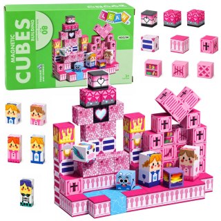 LEAN Toys Klocki Magnetyczne Piksele Sześciany Kostki Pikselowy Świat Różowe 80 el.