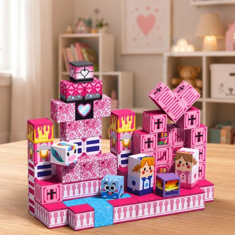 LEAN Toys Klocki Magnetyczne Piksele Sześciany Kostki Pikselowy Świat Różowe 80 el.