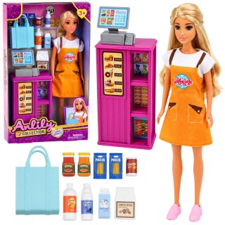 LEAN Toys Lalka Anlily Kasjerka Sprzedawczyni Kasa Sklepowa Produkty Spożywcze