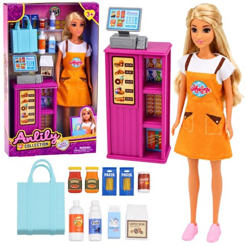 LEAN Toys Lalka Anlily Kasjerka Sprzedawczyni Kasa Sklepowa Produkty Spożywcze