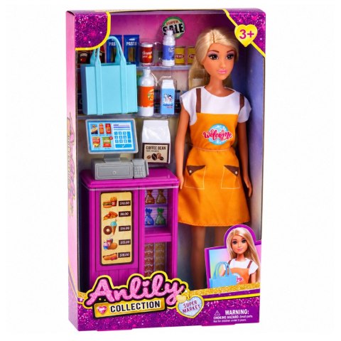LEAN Toys Lalka Anlily Kasjerka Sprzedawczyni Kasa Sklepowa Produkty Spożywcze